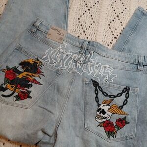 NWT Y2K Ninth Hall Ambush Jeans Mens 34x29 Blue Denim Skull Baggy Panther Skater